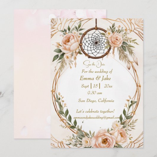 Elegante Boho Dreamcatcher Floral Save the Date Au Feestdagenkaart (Voorkant / Achterkant)