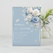 Elegante Boho Dusty Blue Bloemen Elegante bruiloft Kaart (Staand voorkant)