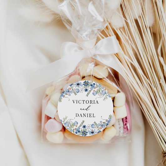 Elegante Boho Dusty Blue bruiloft gunsten Ronde Sticker