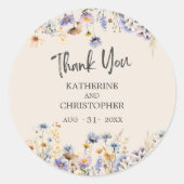 Elegante BOHO Dusty Blue Floral Wedding Bedankt Ronde Sticker (Voorkant)