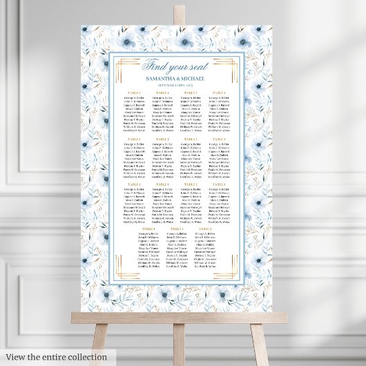 Elegante Boho Dusty Blue Gold Glitter Zitplaatdiag Poster