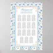 Elegante Boho Dusty Blue Gold Glitter Zitplaatdiag Poster (Voorkant)