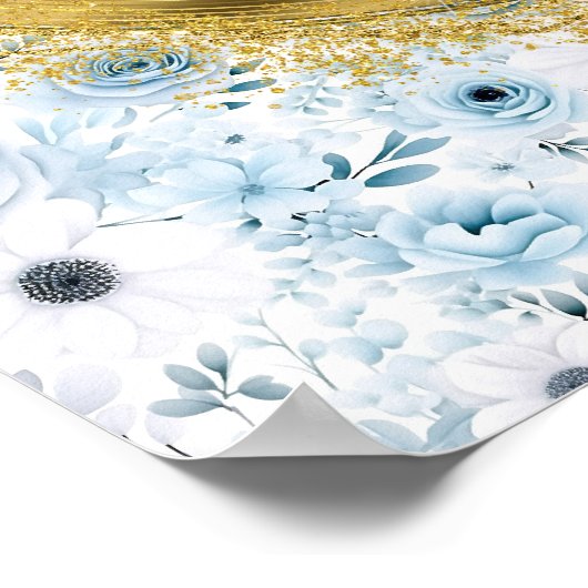 Elegante Boho Dusty Blue Gold Wedding Custom Sign Poster (Hoek)