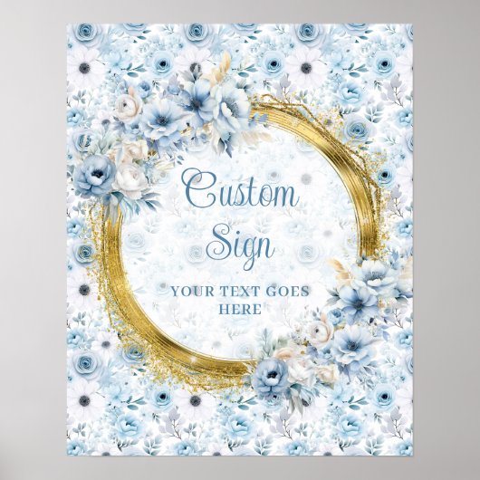 Elegante Boho Dusty Blue Gold Wedding Custom Sign Poster (Voorkant)