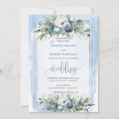 Elegante Boho Dusty Blue White Silver Peonies Roze Kaart (Voorkant)