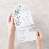 Elegante Boho Dusty Blue Wildflower bruiloft All In One Uitnodiging (Afscheurbaar)