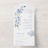 Elegante Boho Dusty Blue Wildflower bruiloft All In One Uitnodiging (Binnen)