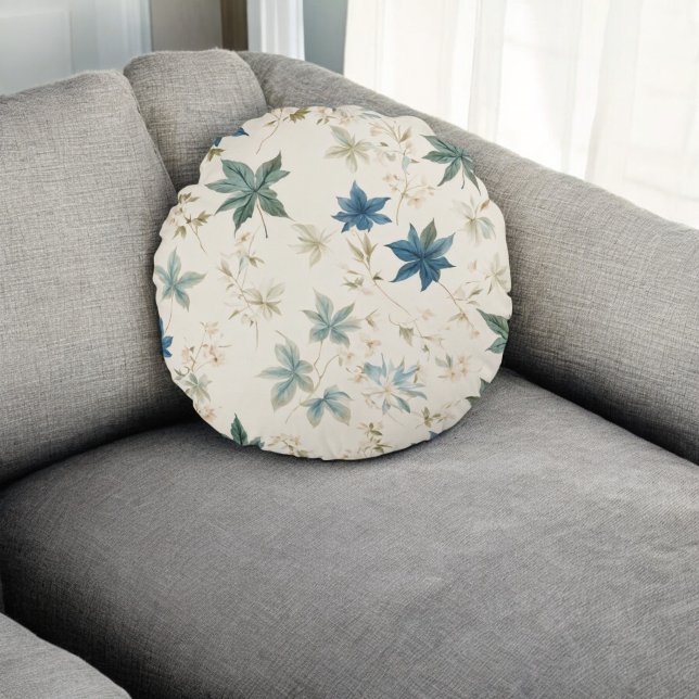 Elegante Boho  esdoorn laat bloemmotief Rond Kussen (Creator heeft geüpload)