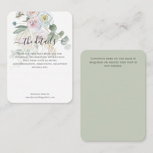 Elegante Boho Eucalyptus Bloemen Bruiloft Details Informatiekaartje (Voorkant / Achterkant)
