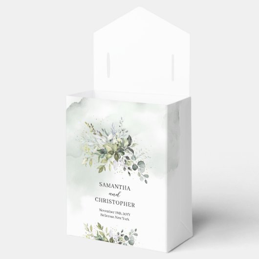 Elegante boho eucalyptus groen gouden bruiloft bedankdoosjes (Geopend)