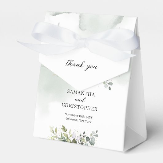 Elegante boho eucalyptus groen gouden bruiloft bedankdoosjes (Voorkant Zijde)