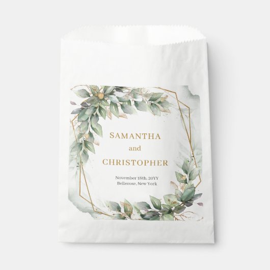 Elegante boho eucalyptus groen gouden bruiloft bedankzakje (Voorkant)