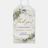 Elegante boho eucalyptus groen gouden bruiloft cadeaulabel (Achterkant)