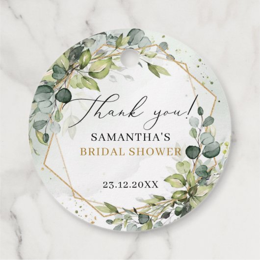 Elegante boho eucalyptus groene bruiloftsborrel bedankjes labels (Achterkant)