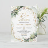 Elegante boho eucalyptus groene gouden goedemorgen kaart (Staand voorkant)