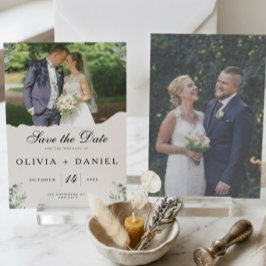 Elegante Boho Eucalyptusbladeren Foto Bruiloft Save The Date