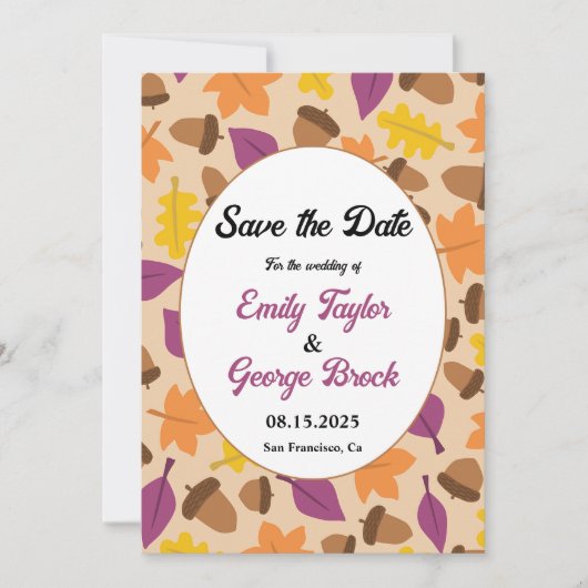 Elegante Boho Fall bladeren herfst bloemenbruiloft Save The Date (Voorkant)