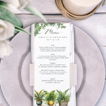 Elegante Boho Fern Eucalyptus Groen Bruiloft Menu