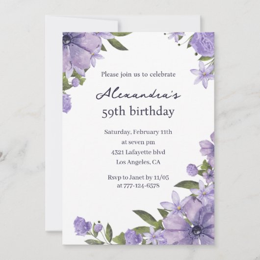 Elegante Boho Floral 59ste verjaardag Kaart (Voorkant)