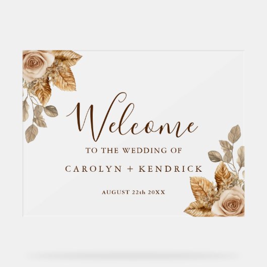Elegante Boho Floral Accent Huwelijk Welkom Froste Acryl Bord (Voorkant)