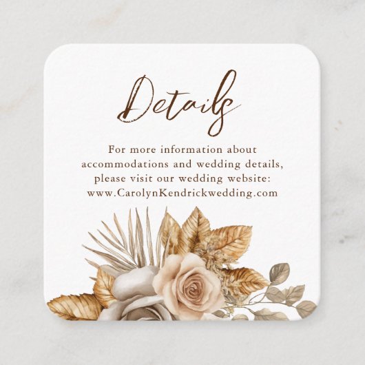 Elegante Boho Floral Accent QR Code Trouwdetails Informatiekaartje (Voorkant)