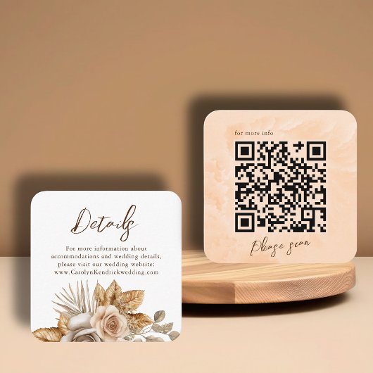 Elegante Boho Floral Accent QR Code Trouwdetails Informatiekaartje
