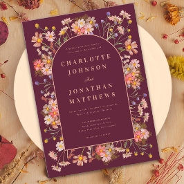 Elegante Boho Floral Arch Bourgondië Fall Wedding Kaart