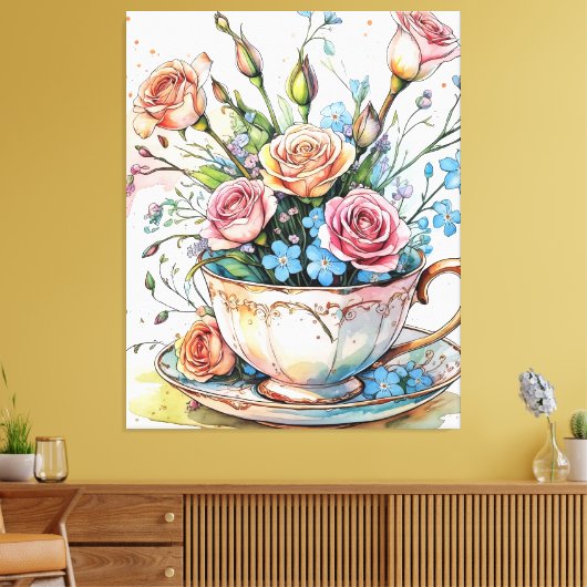 Elegante Boho Floral Art gestrekte canvas print (Insitu (Woonkamer))