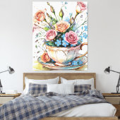 Elegante Boho Floral Art gestrekte canvas print (Insitu (Slaapkamer))