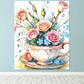 Elegante Boho Floral Art gestrekte canvas print (Insitu (Houten vloer))