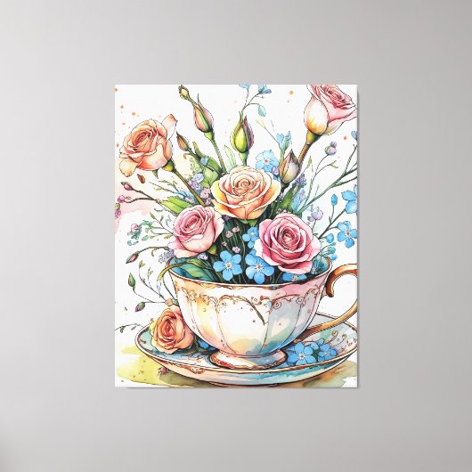 Elegante Boho Floral Art gestrekte canvas print (Voorkant)