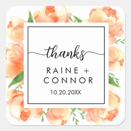 Elegante Boho Floral Bedankt bruiloft Vierkante Sticker (Voorkant)