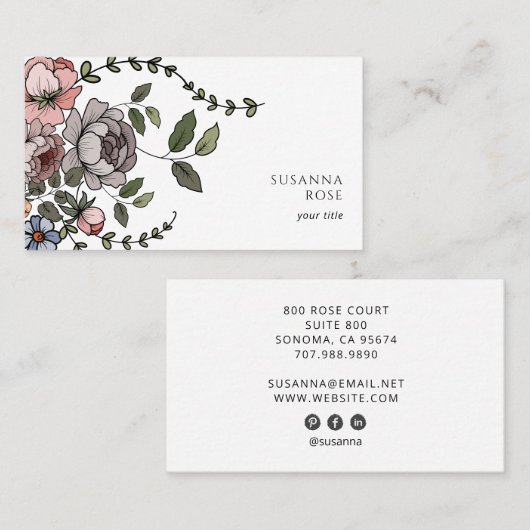 Elegante Boho Floral Botanical Professional Visitekaartje (Voorkant / Achterkant)