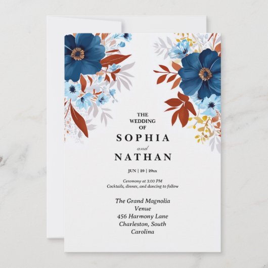 Elegante Boho Floral bruiloft uitnodiging op maat (Voorkant)