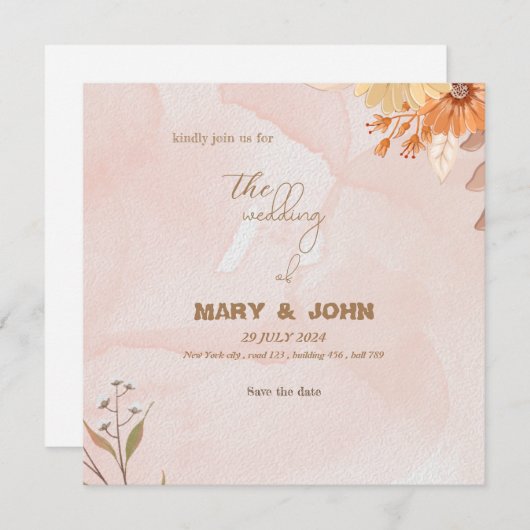 Elegante boho floral chique bruiloft uitnodiging (Voorkant / Achterkant)