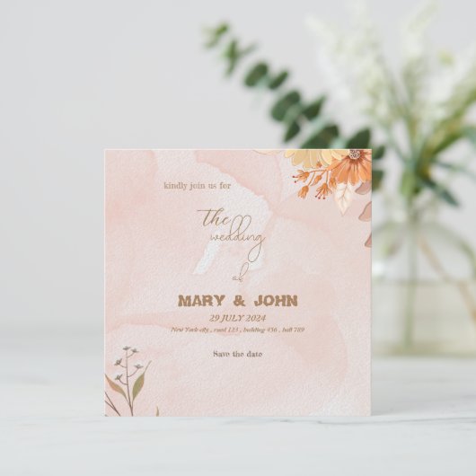 Elegante boho floral chique bruiloft uitnodiging (Staand voorkant)