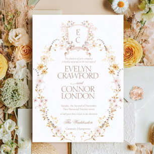 Elegante Boho Floral Crest bruiloft uitnodiging