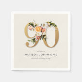 Elegante Boho Floral Gold Folie 90e verjaardag Servet (Voorkant)