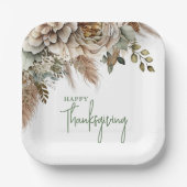 Elegante Boho Floral Happy Thanksgiving Papieren Bordje (Voorkant)