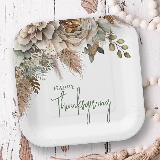 Elegante Boho Floral Happy Thanksgiving Papieren Bordje