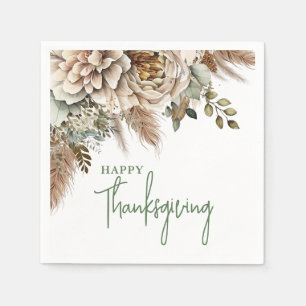 Elegante Boho Floral Happy Thanksgiving Servet