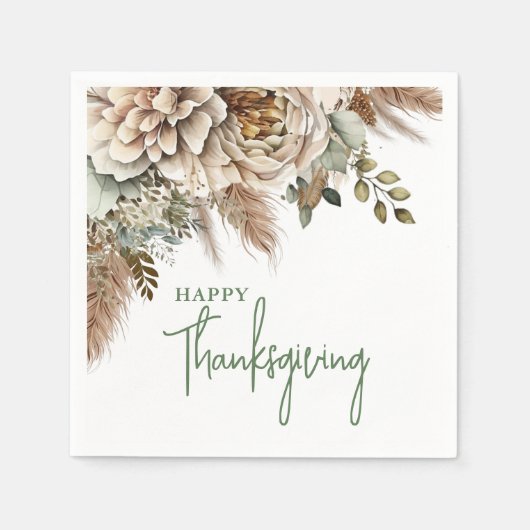 Elegante Boho Floral Happy Thanksgiving Servet (Voorkant)