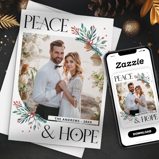 Elegante Boho Floral Peace & Hope Kerstmis Feestdagenkaart