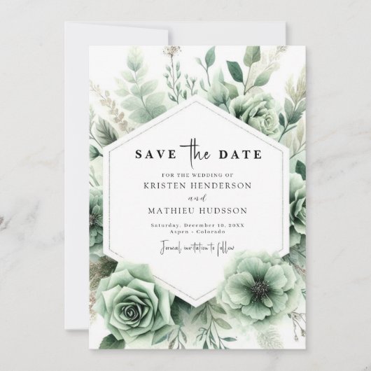 Elegante Boho Floral Sage Green bruiloft Save The Date (Voorkant)