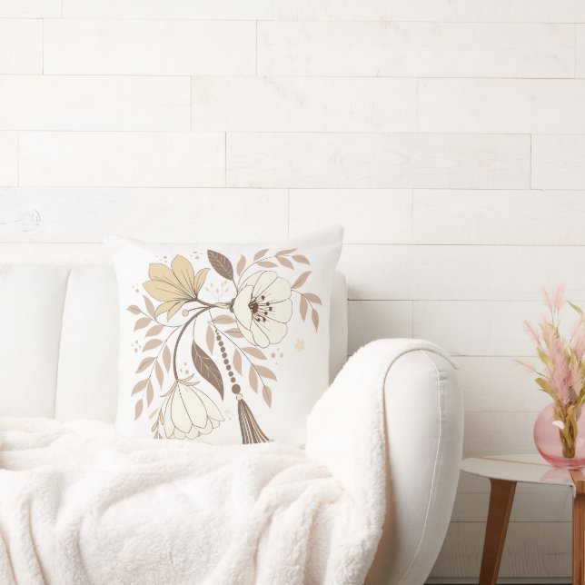 Elegante Boho Floral Waterverf Kussen (Bank)
