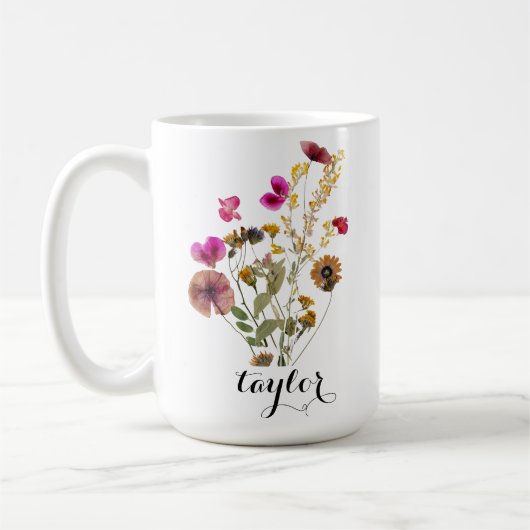 Elegante Boho Floral Wildflower Aangepaste naam Koffiemok (Links)