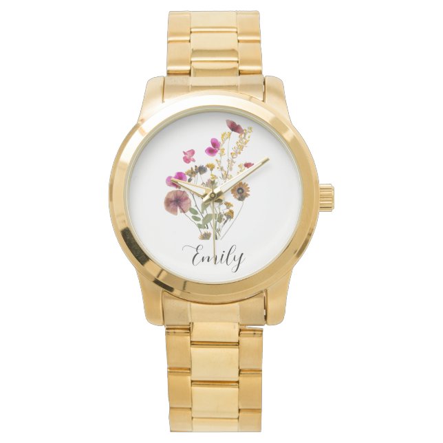 Elegante Boho Floral Wildflower Horloge (Voorkant)