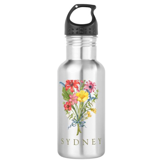 Elegante Boho Floral Wildflower Waterfles (Voorkant)