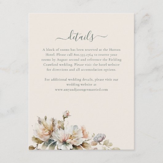 Elegante Boho  Floral Wildflower Wedding Informatiekaartje (Voorkant)