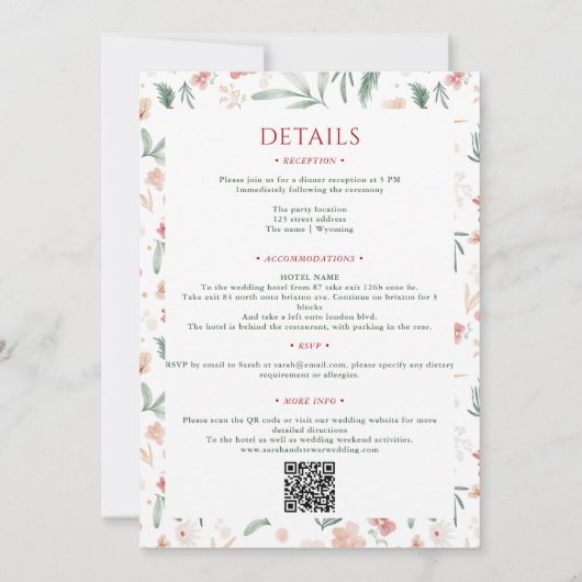 Elegante Boho Floral Winter Wedding QR-code Kaart (Achterkant)
